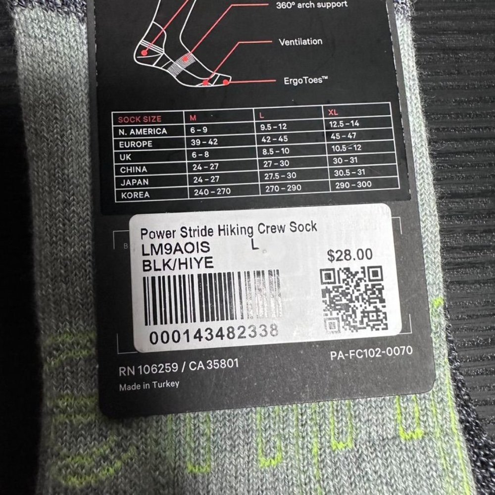 Lululemon Men's Power Stride Hiking Crew Socks NWT Size L (Black/Yellow) - Picture 11 of 11